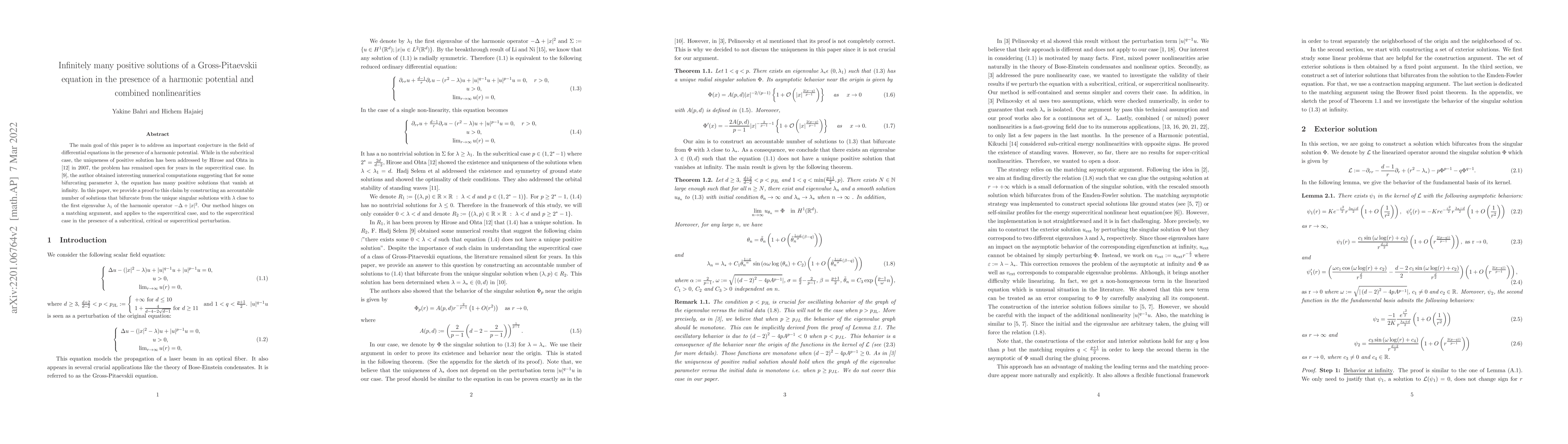 Thumbnail for Infinitely many positive solutions of a Gross-Pitaevskii equation in the
  presence of a harmonic potential and combined nonlinearities