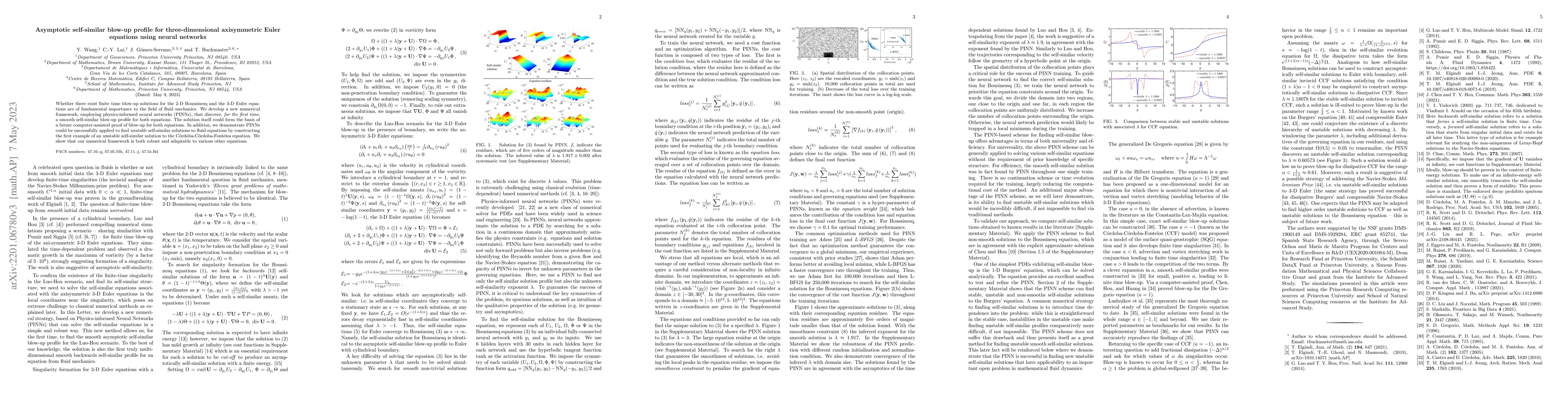 Thumbnail for Asymptotic self-similar blow-up profile for three-dimensional
  axisymmetric Euler equations using neural networks