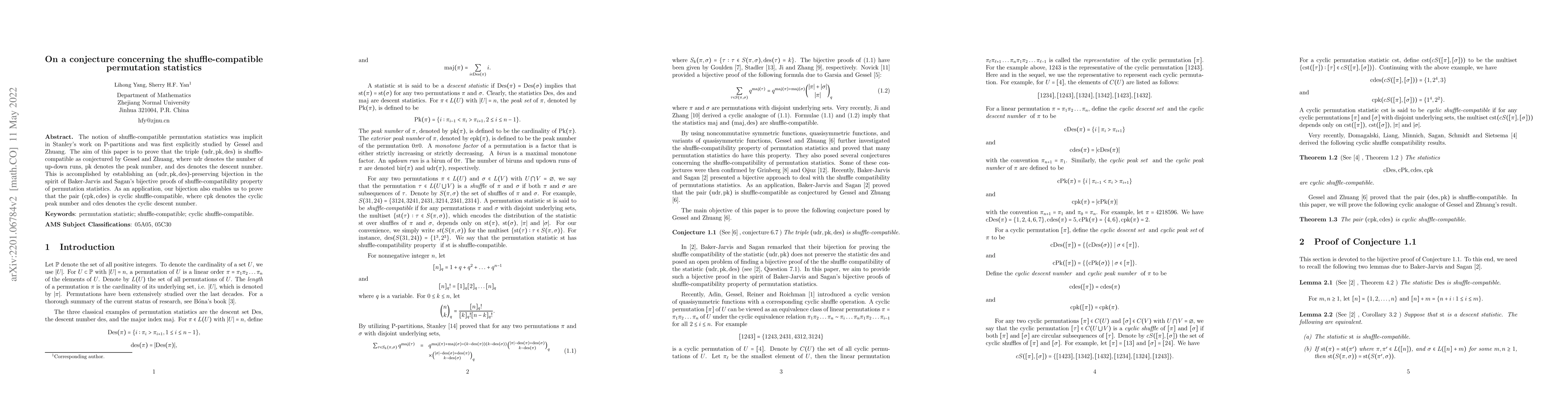 Thumbnail for On a conjecture concerning the shuffle-compatible permutation statistics