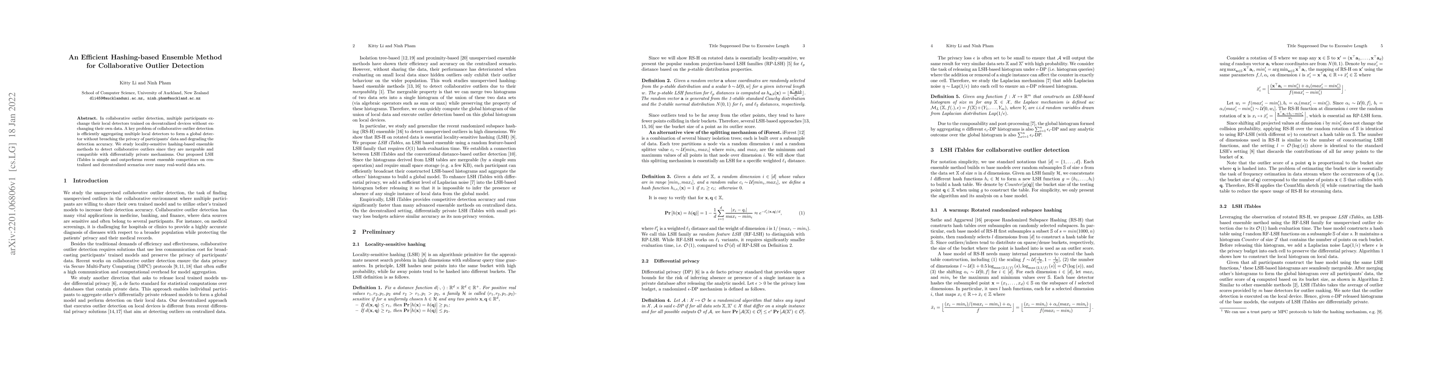 Thumbnail for An Efficient Hashing-based Ensemble Method for Collaborative Outlier
  Detection