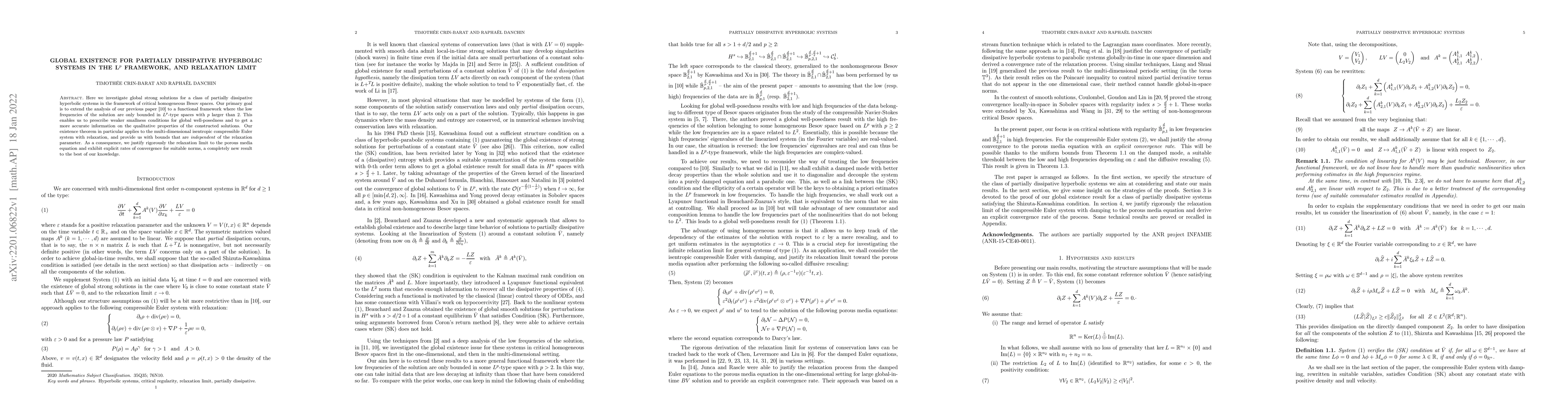 Thumbnail for Global existence for partially dissipative hyperbolic systems in the Lp
  framework, and relaxation limit