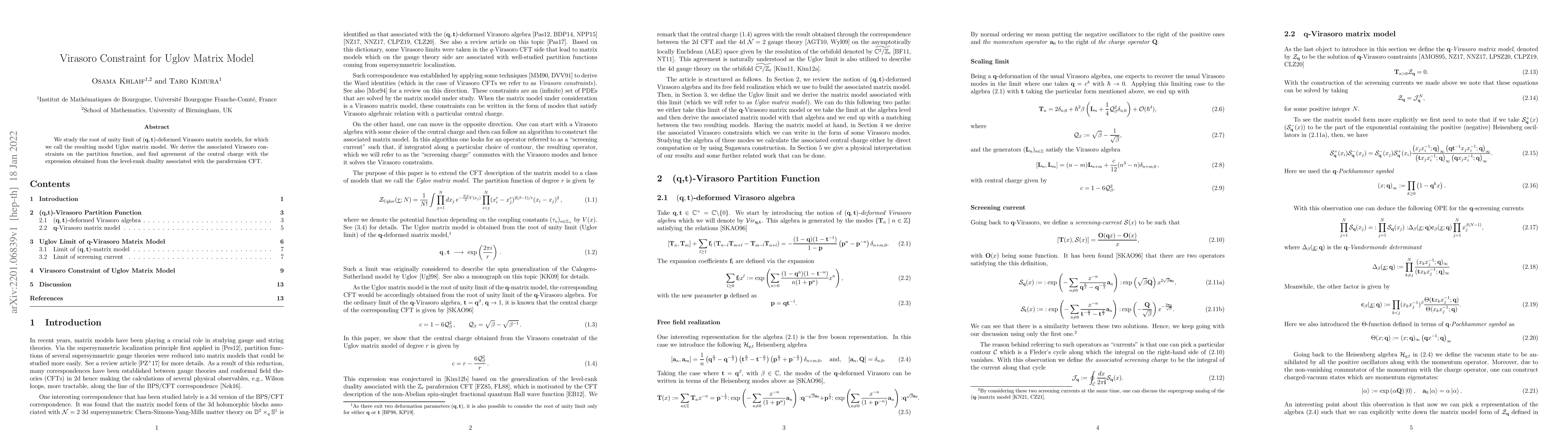Thumbnail for Virasoro Constraint for Uglov Matrix Model