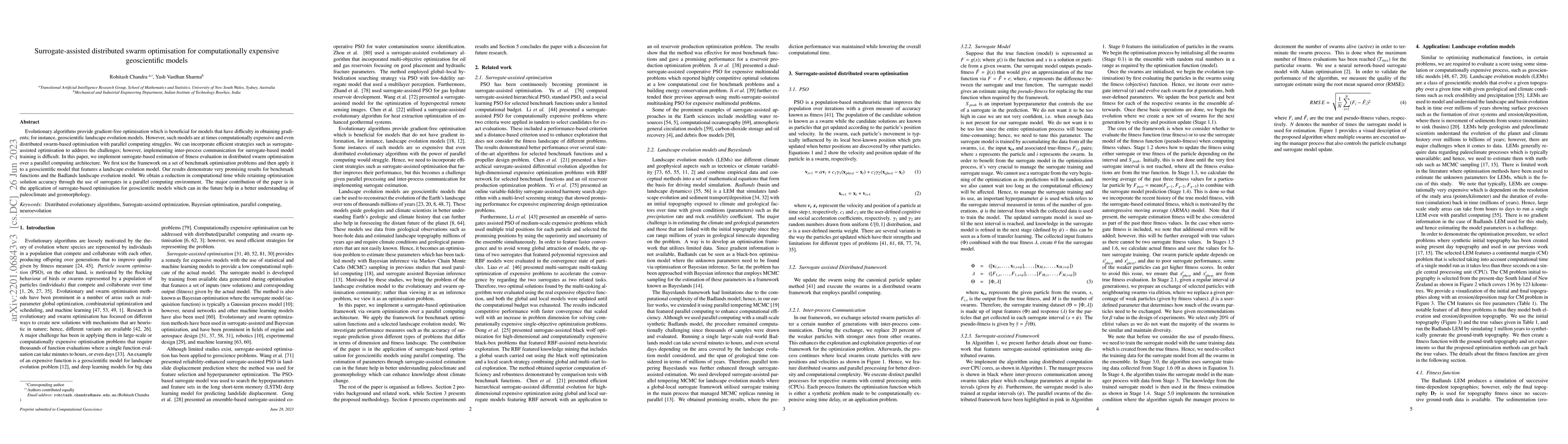 Thumbnail for Surrogate-assisted distributed swarm optimisation for computationally
  expensive geoscientific models