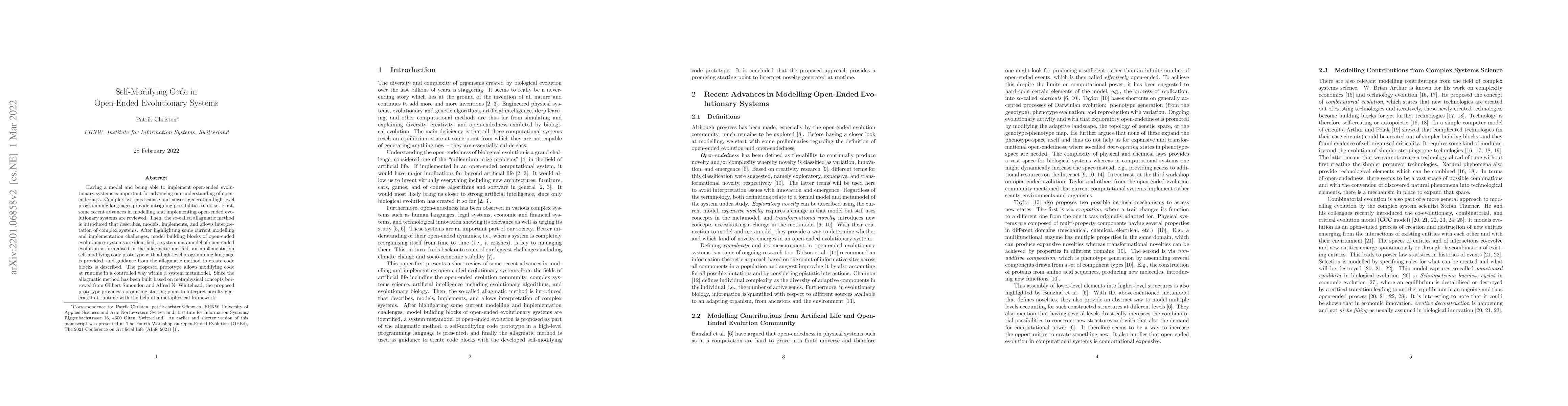 Thumbnail for Self-Modifying Code in Open-Ended Evolutionary Systems