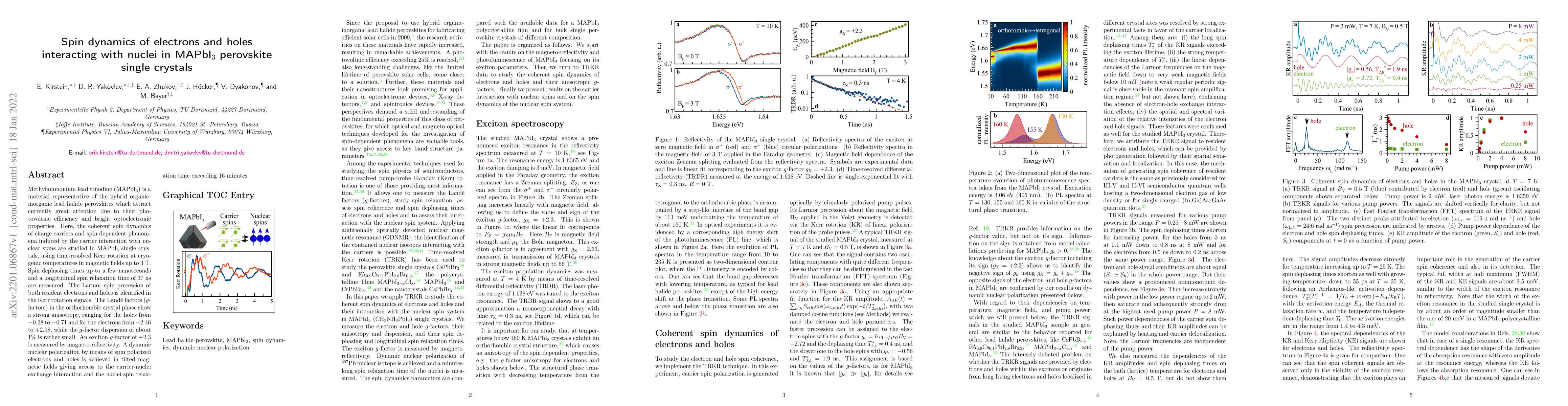 Thumbnail for Spin dynamics of electrons and holes interacting with nuclei in
  MAPbI$_3$ perovskite single crystals