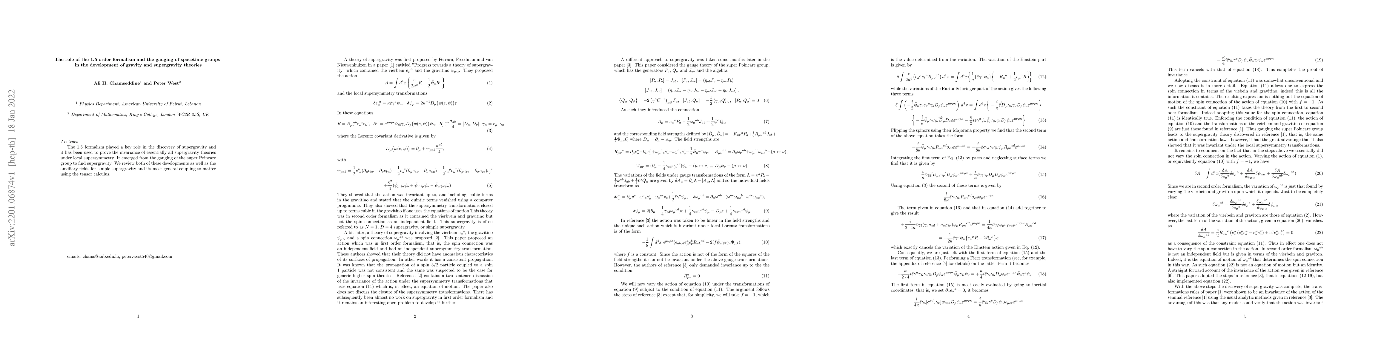 Thumbnail for The role of the 1.5 order formalism and the gauging of spacetime groups
  in the development of gravity and supergravity theories