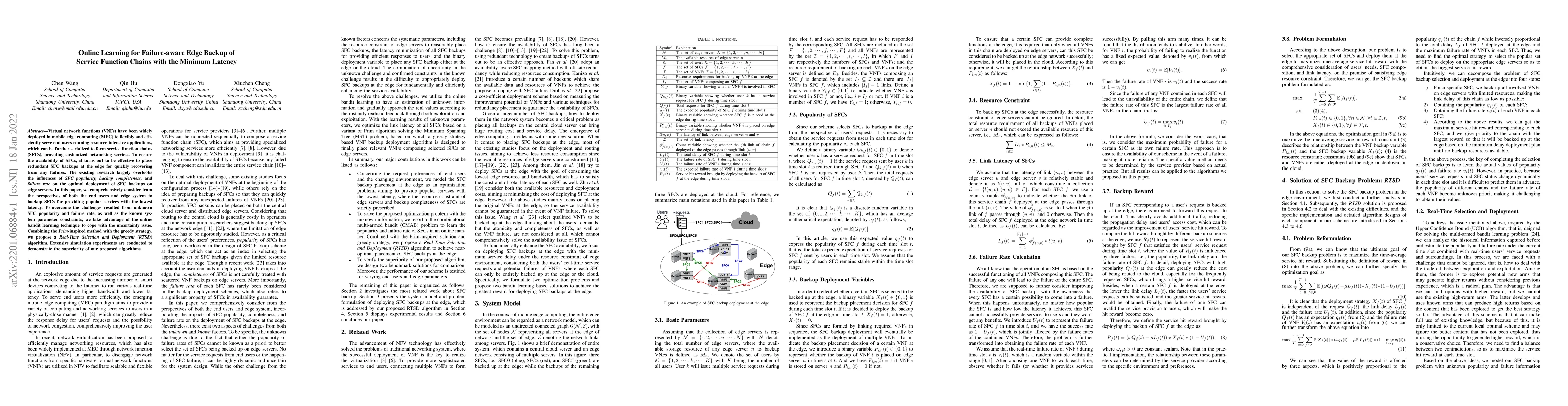 Thumbnail for Online Learning for Failure-aware Edge Backup of Service Function Chains
  with the Minimum Latency