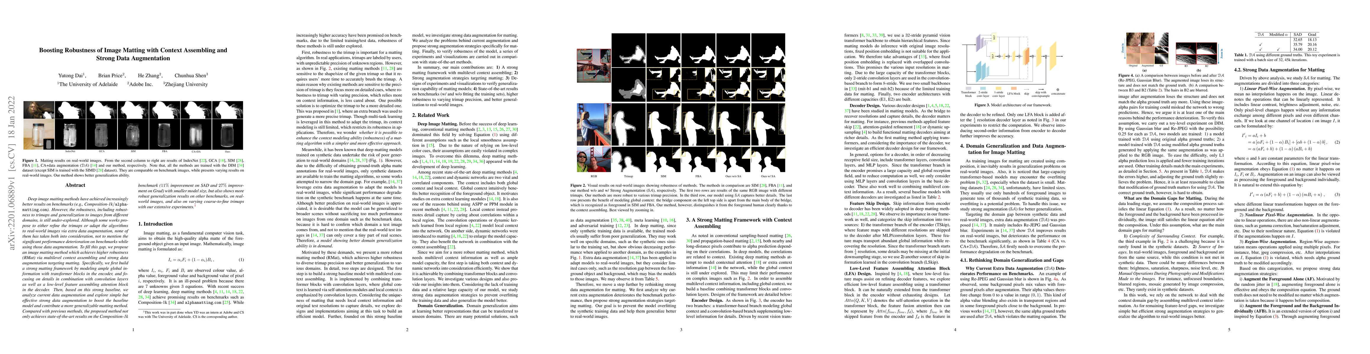 Thumbnail for Boosting Robustness of Image Matting with Context Assembling and Strong
  Data Augmentation