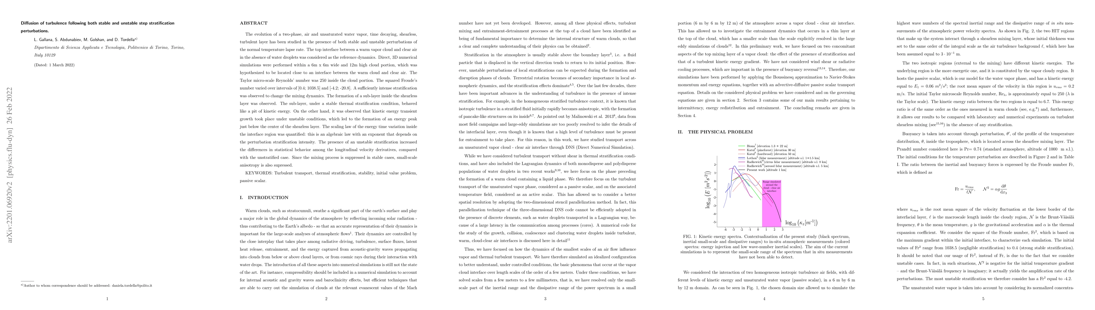 Thumbnail for Diffusion of turbulence following both stable and unstable step
  stratification perturbations