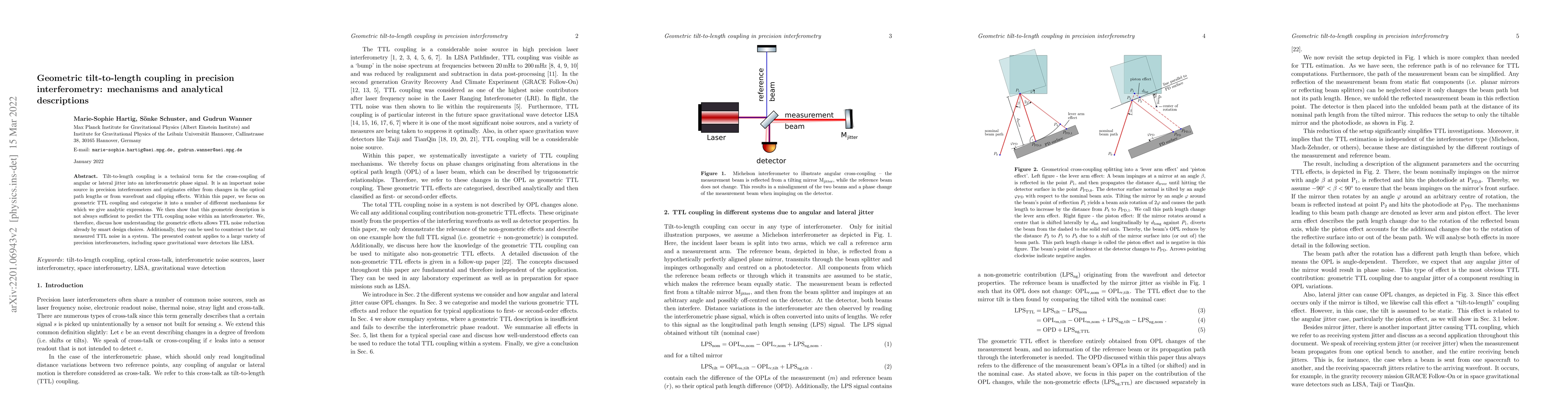 Thumbnail for Geometric tilt-to-length coupling in precision interferometry:
  mechanisms and analytical descriptions