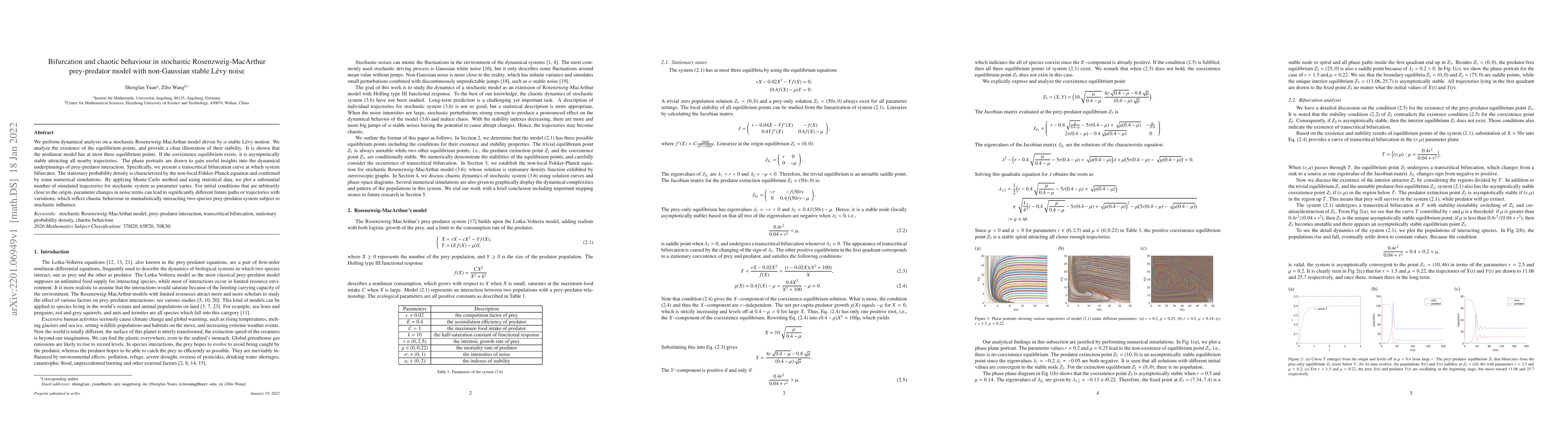 Thumbnail for Bifurcation and chaotic behaviour in stochastic Rosenzweig-MacArthur
  prey-predator model with non-Gaussian stable L\'evy noise