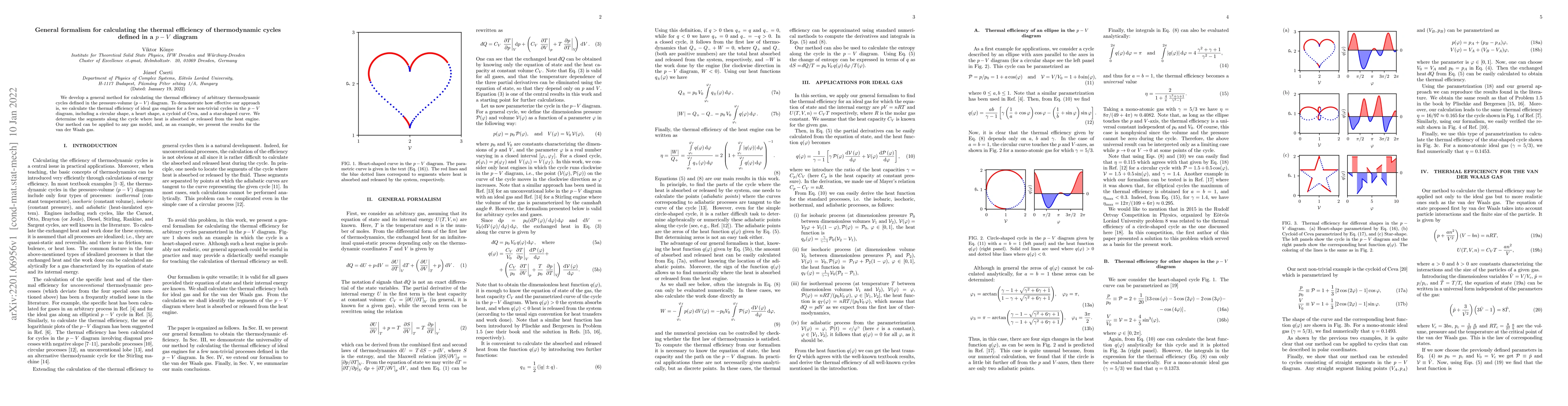 Thumbnail for General formalism for calculating the thermal efficiency of
  thermodynamic cycles defined in a $p-V$ diagram