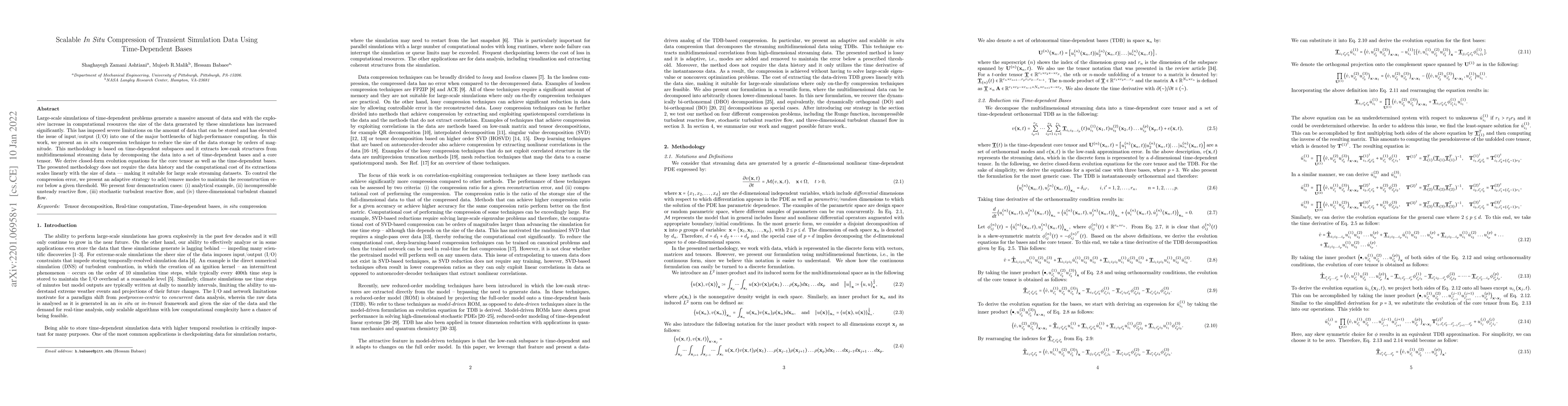 Thumbnail for Scalable In Situ Compression of Transient Simulation Data Using
  Time-Dependent Bases