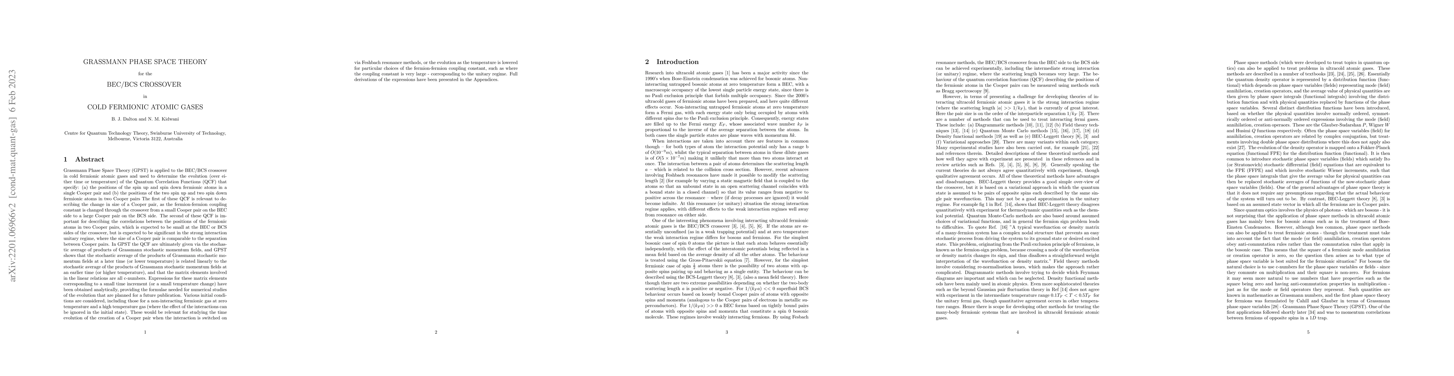 Thumbnail for Grassmann Phase Space Theory for the BEC/BCS Crossover in Cold Fermionic
  Atomic Gases