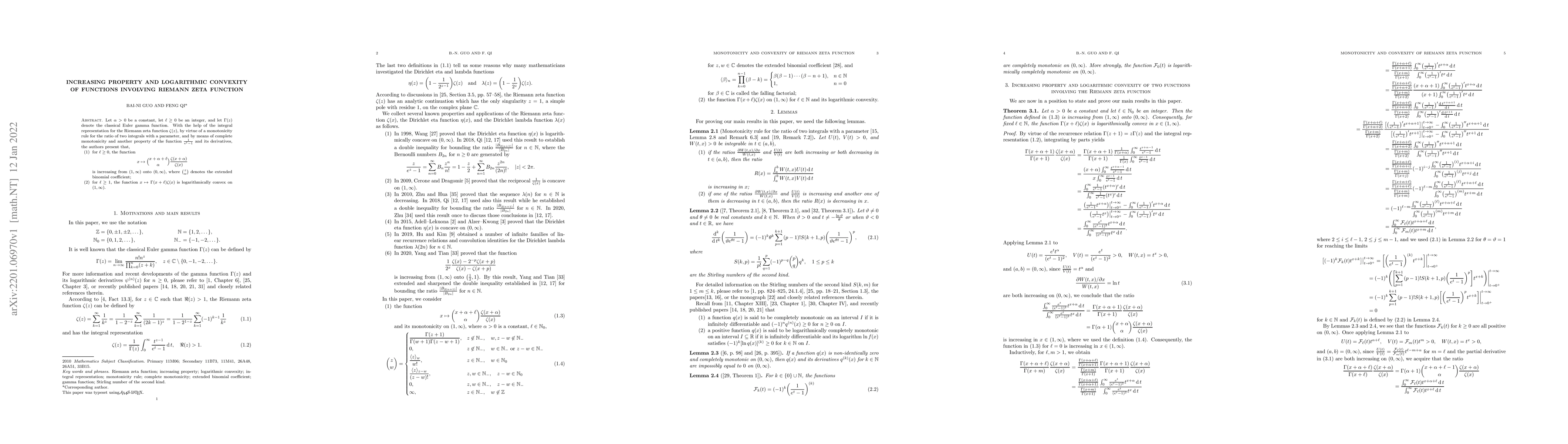 Thumbnail for Increasing property and logarithmic convexity of functions involving
  Riemann zeta function