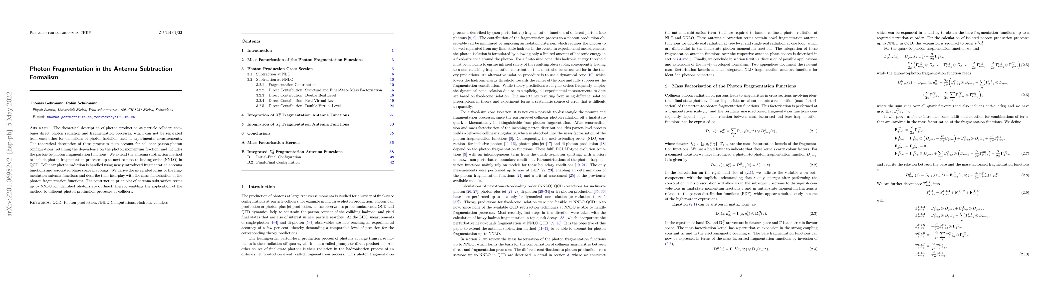 Thumbnail for Photon Fragmentation in the Antenna Subtraction Formalism