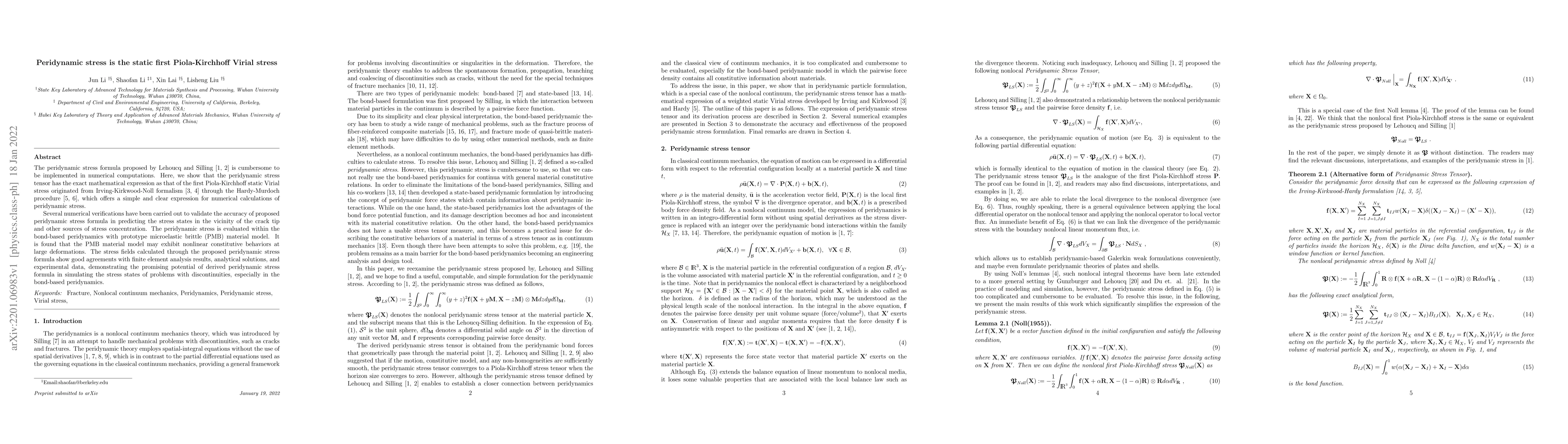 Thumbnail for Peridynamic stress is the static first Piola-Kirchhoff Virial stress