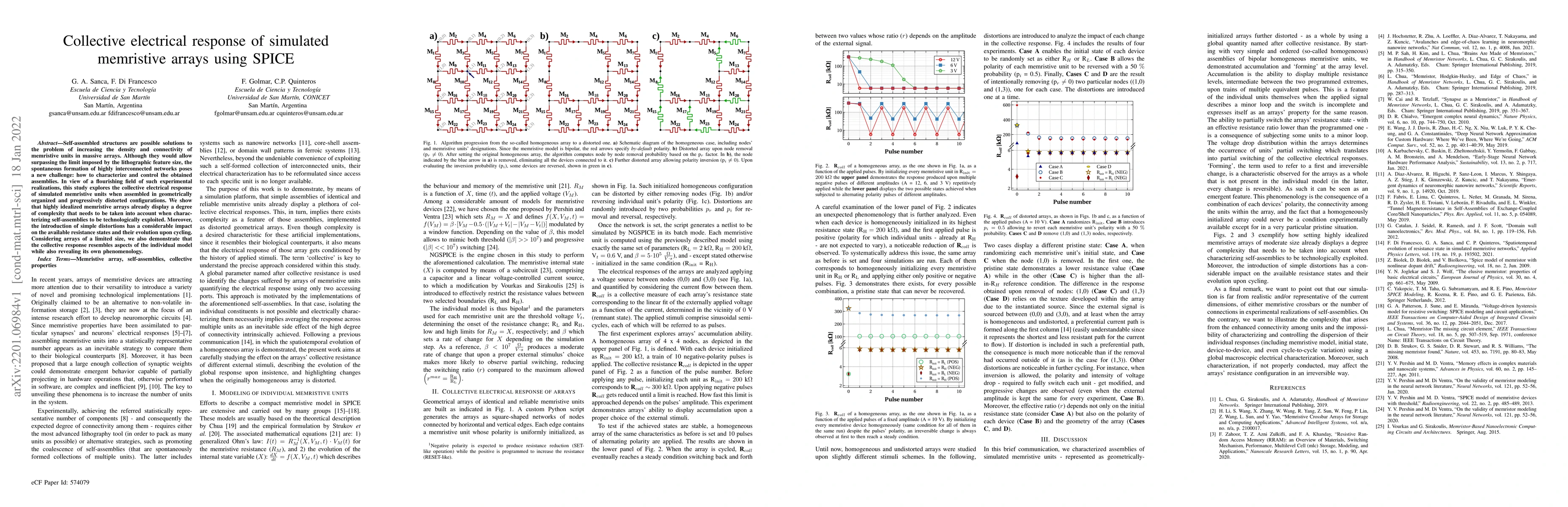 Thumbnail for Collective electrical response of simulated memristive arrays using
  SPICE