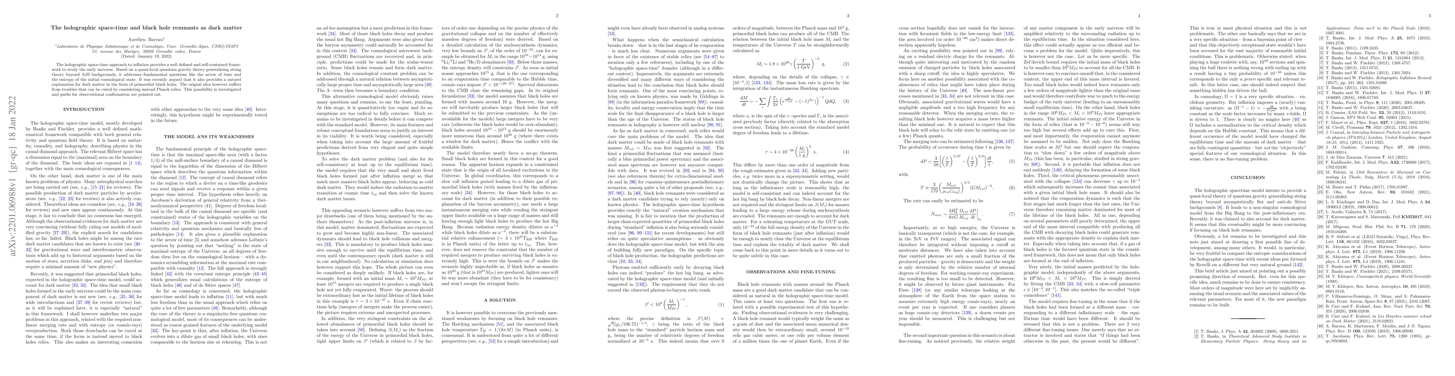 Thumbnail for The holographic space-time and black hole remnants as dark matter