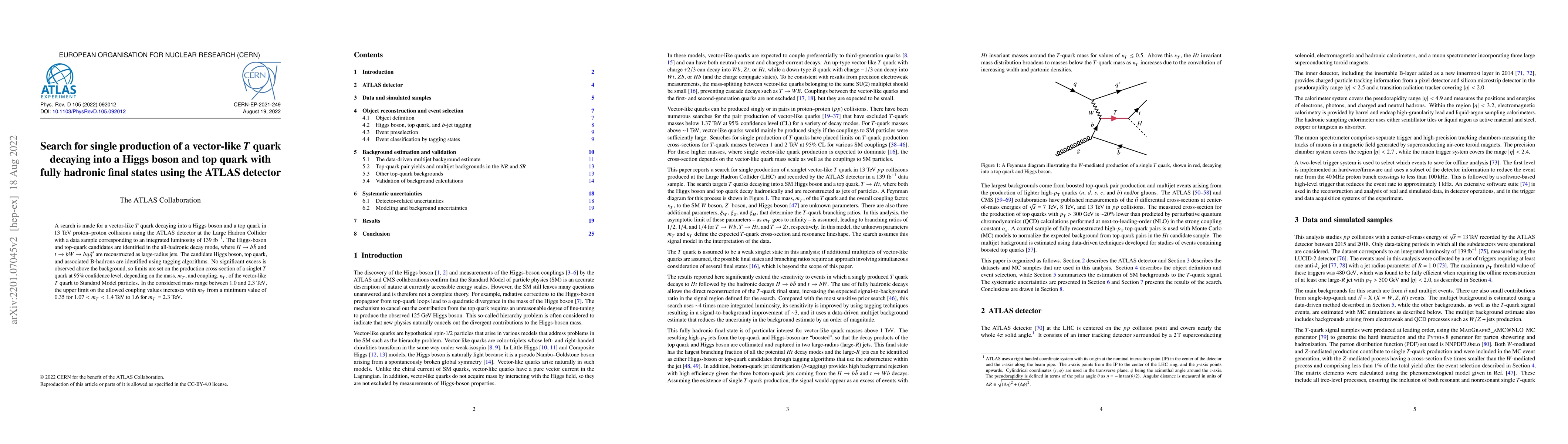 Thumbnail for Search for single production of a vector-like $T$ quark decaying into a
  Higgs boson and top quark with fully hadronic final states using the ATLAS
  detector