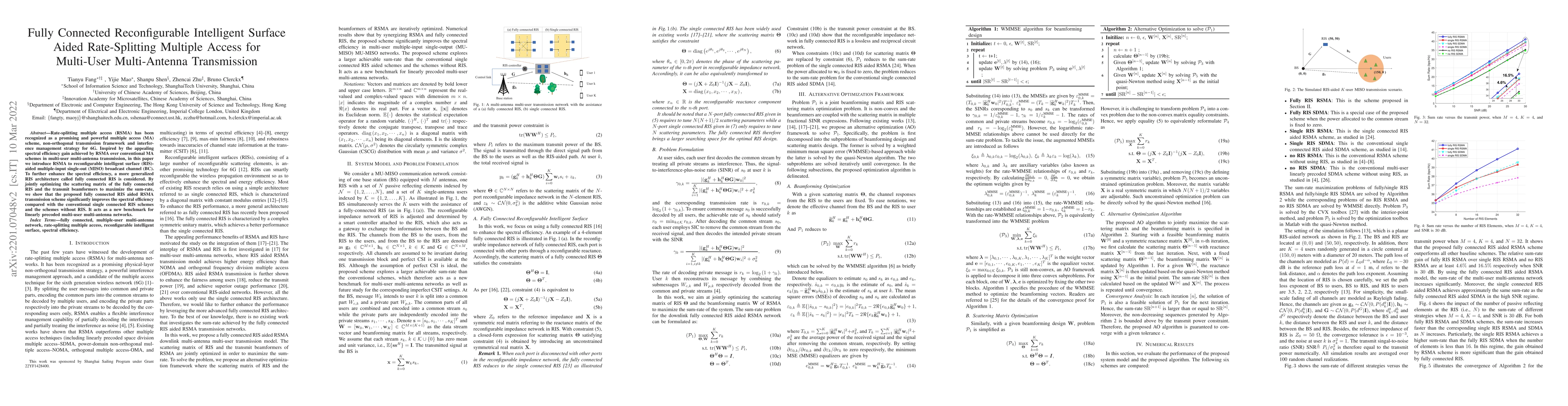 Thumbnail for Fully Connected Reconfigurable Intelligent Surface Aided Rate-Splitting
  Multiple Access for Multi-User Multi-Antenna Transmission