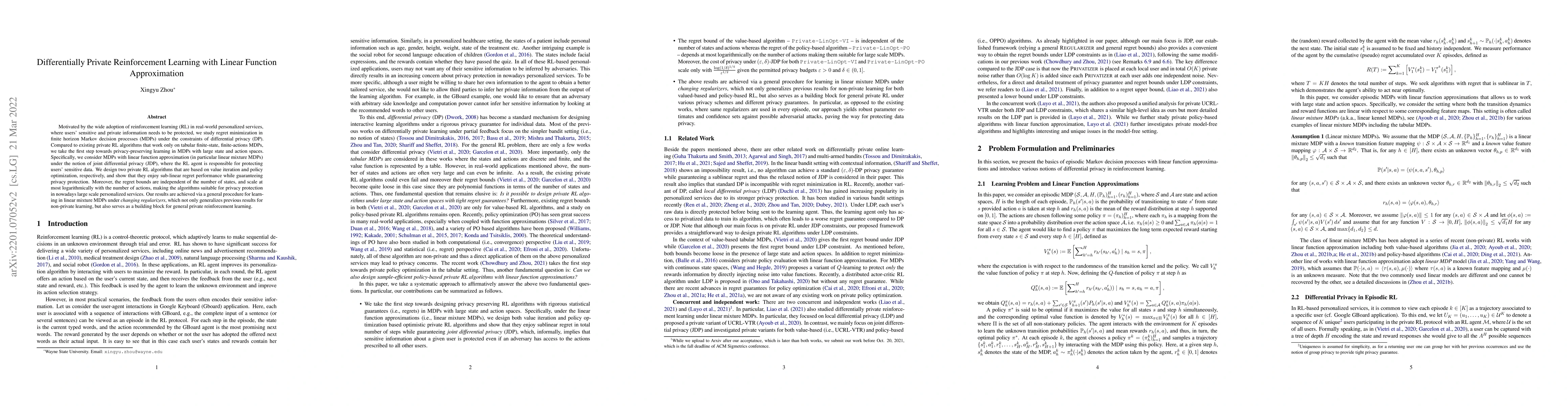 Thumbnail for Differentially Private Reinforcement Learning with Linear Function
  Approximation