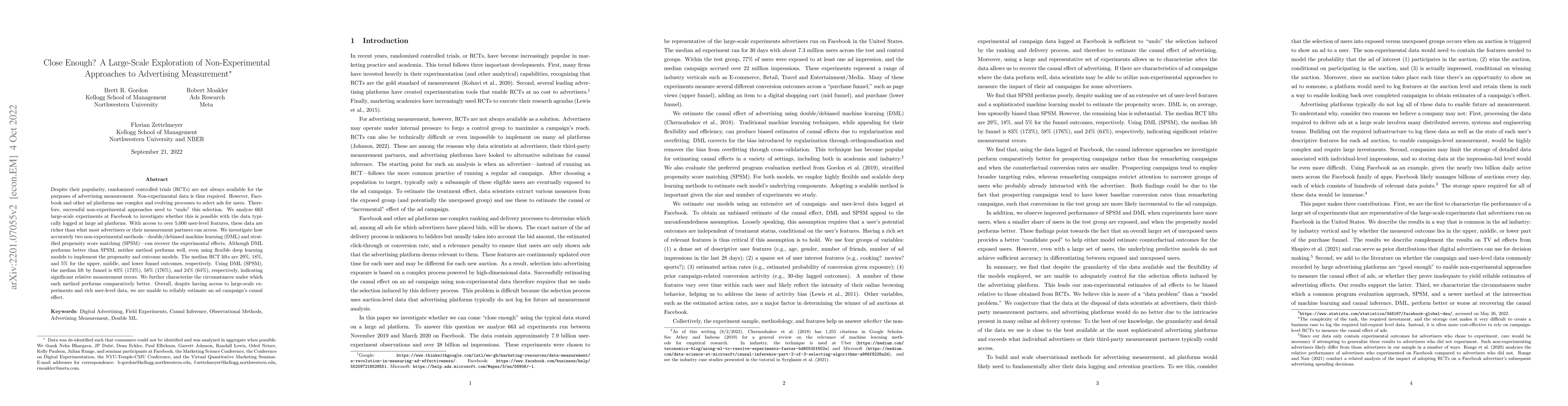 Thumbnail for Close Enough? A Large-Scale Exploration of Non-Experimental Approaches
  to Advertising Measurement