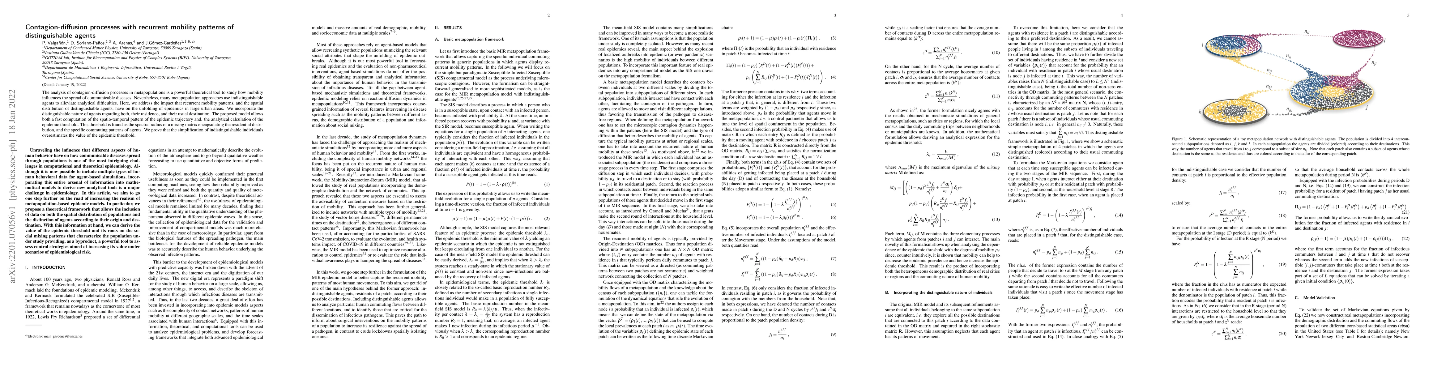 Thumbnail for Contagion-diffusion processes with recurrent mobility patterns of
  distinguishable agents