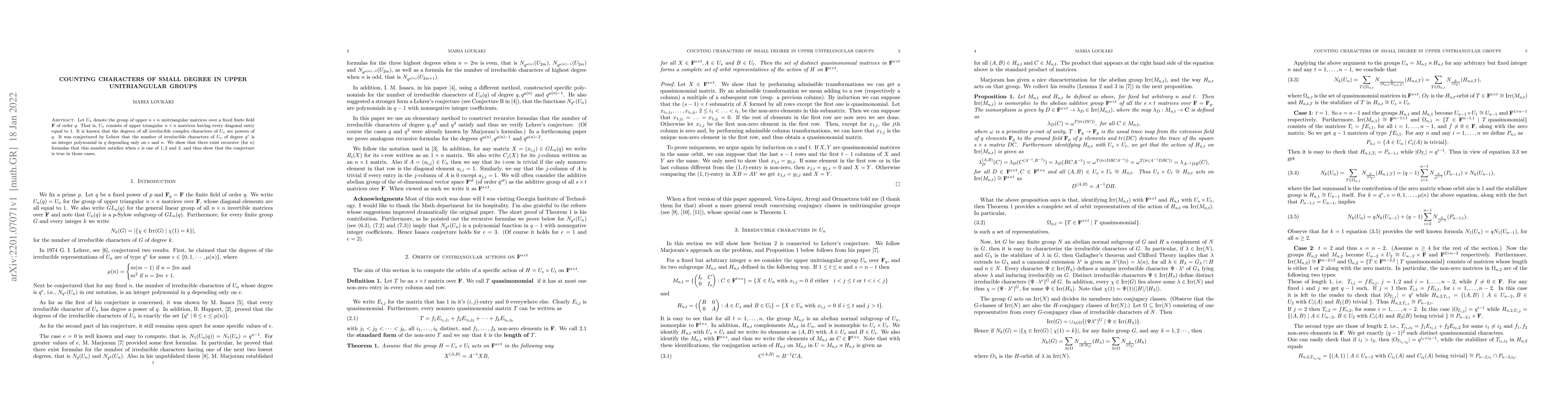Thumbnail for Counting characters of small degree in upper unitriangular groups