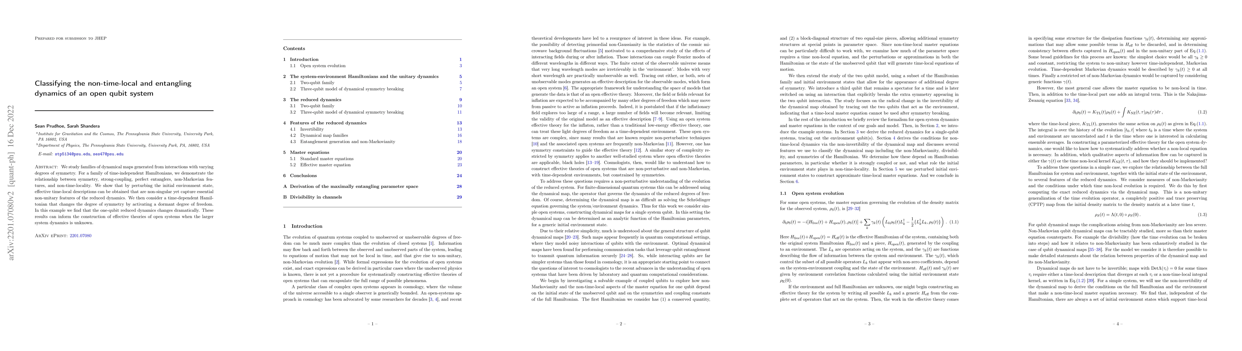 Thumbnail for Classifying the non-time-local and entangling dynamics of an open qubit
  system