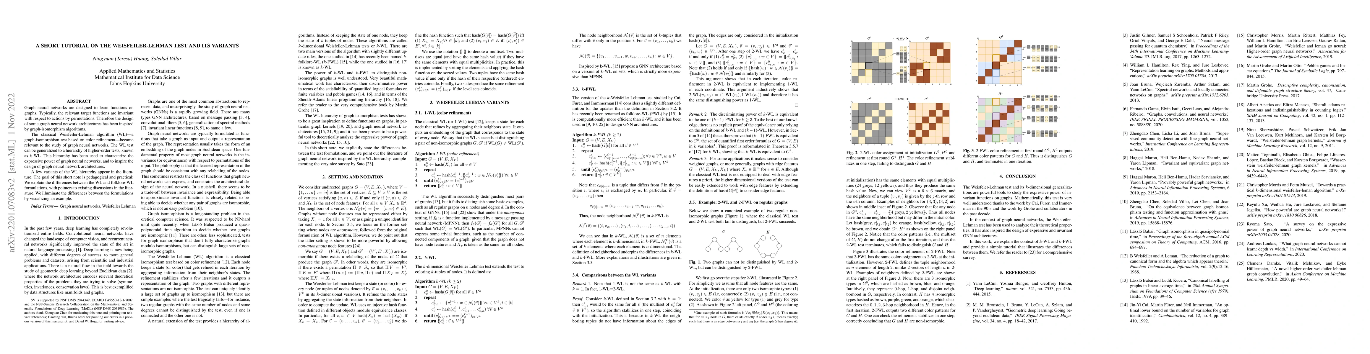 Thumbnail for A Short Tutorial on The Weisfeiler-Lehman Test And Its Variants