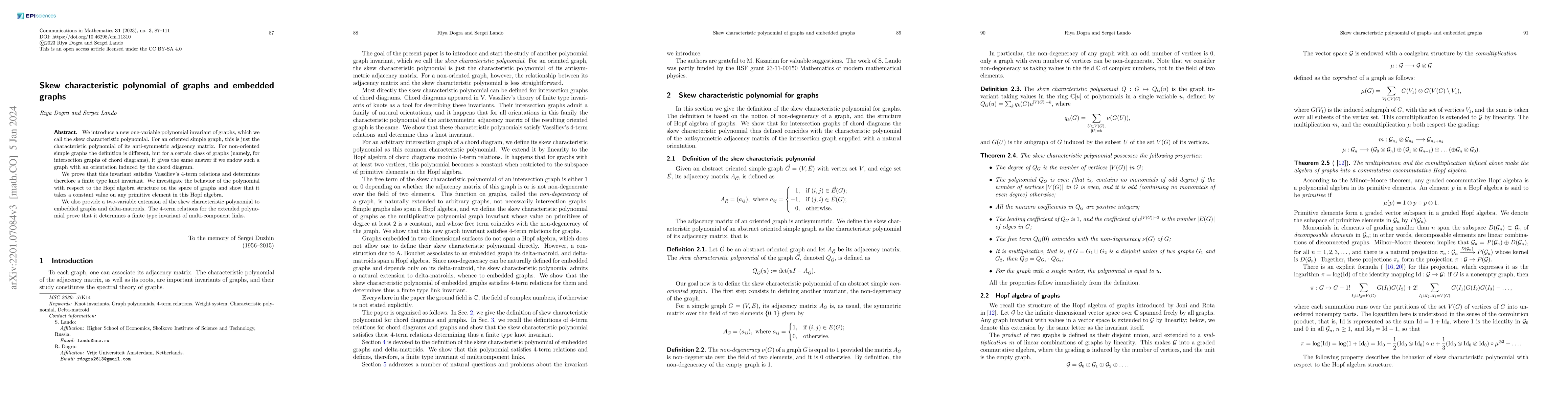 Thumbnail for Skew characteristic polynomial of graphs and embedded graphs