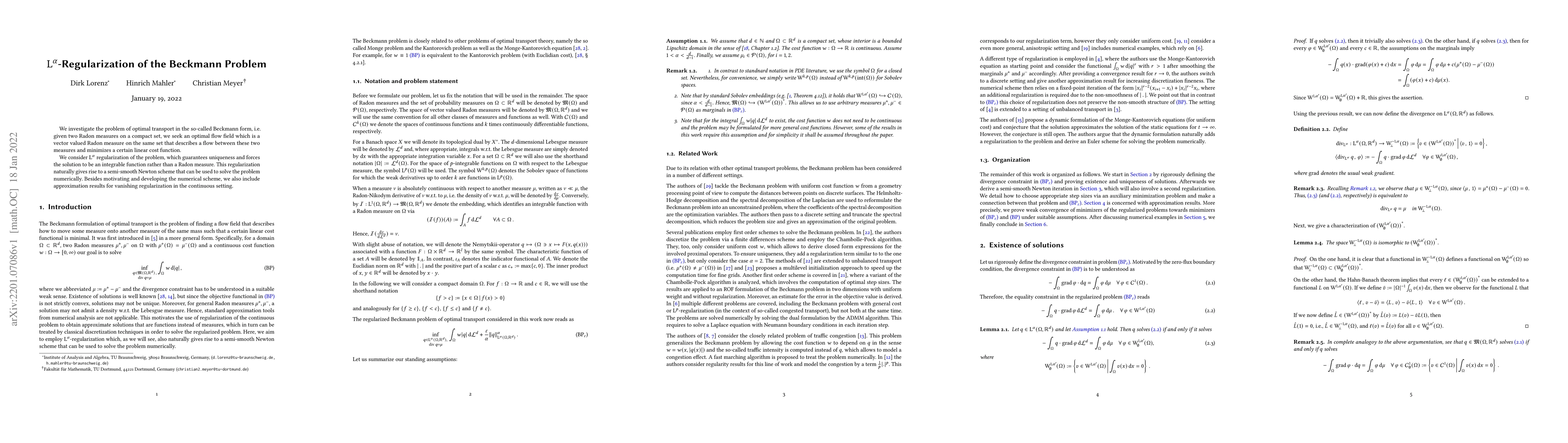 Thumbnail for $L^\alpha$-Regularization of the Beckmann Problem