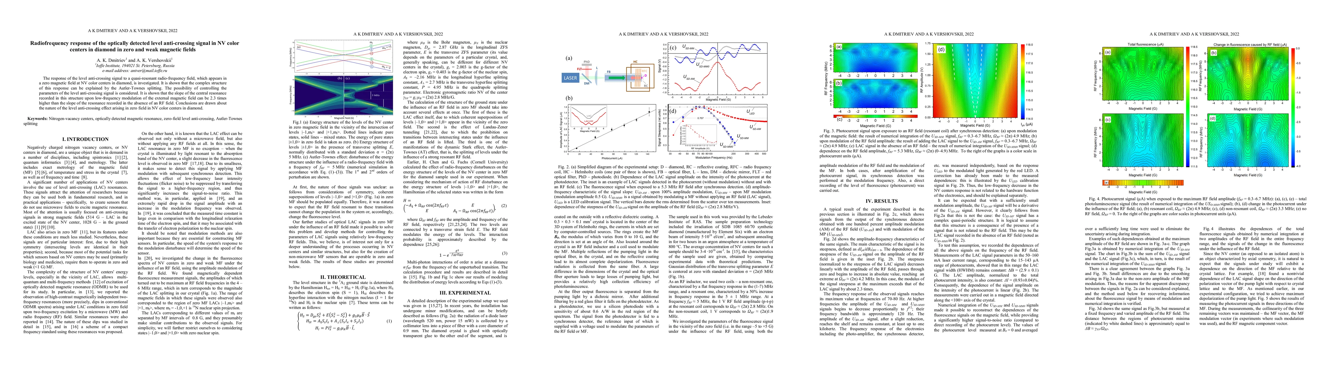 Thumbnail for Radiofrequency response of the optically detected level anti-crossing
  signal in NV color centers in diamond in zero and weak magnetic fields