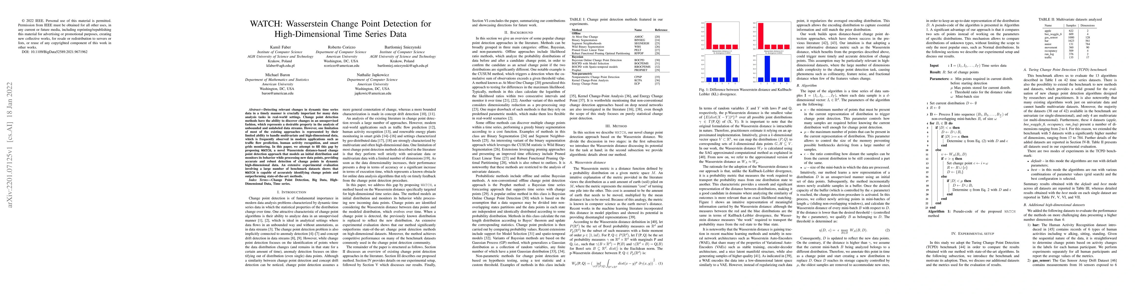 Thumbnail for WATCH: Wasserstein Change Point Detection for High-Dimensional Time
  Series Data