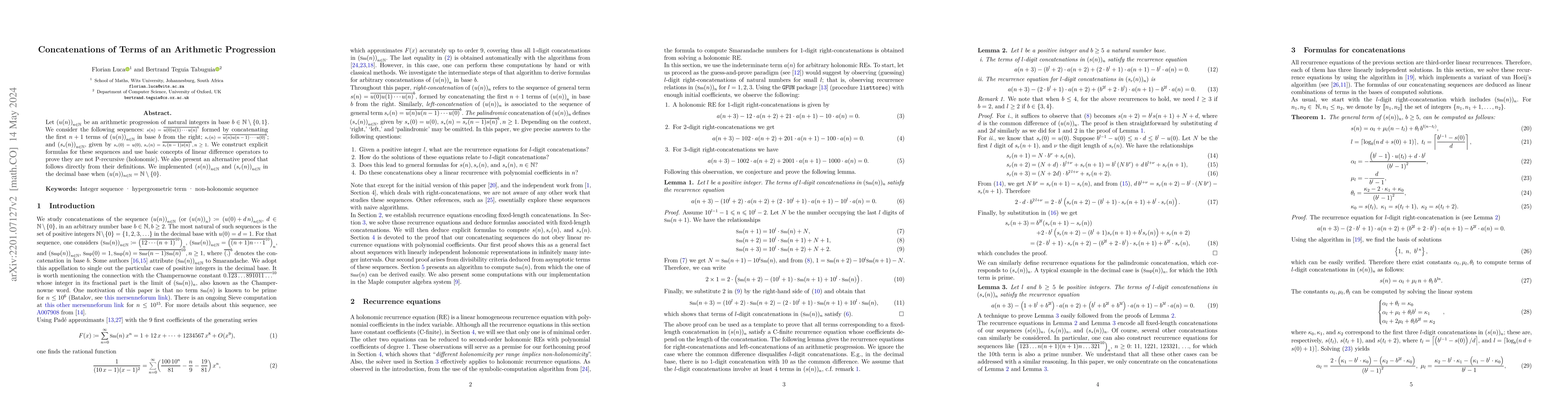 Thumbnail for Concatenations of Terms of an Arithmetic Progression