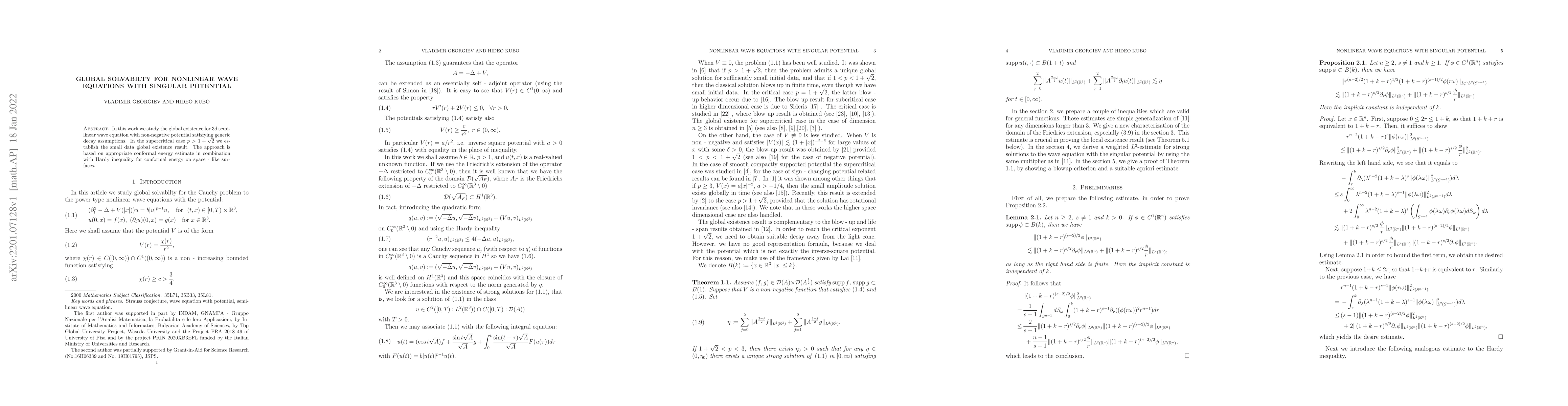 Thumbnail for Global solvabilty for nonlinear wave equations with singular potential