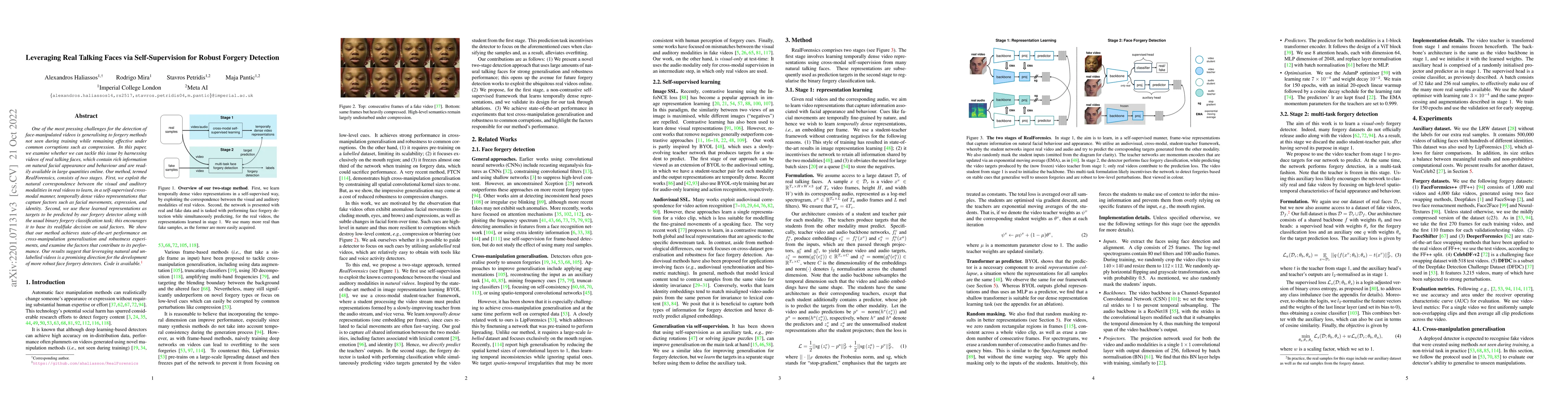 Thumbnail for Leveraging Real Talking Faces via Self-Supervision for Robust Forgery
  Detection