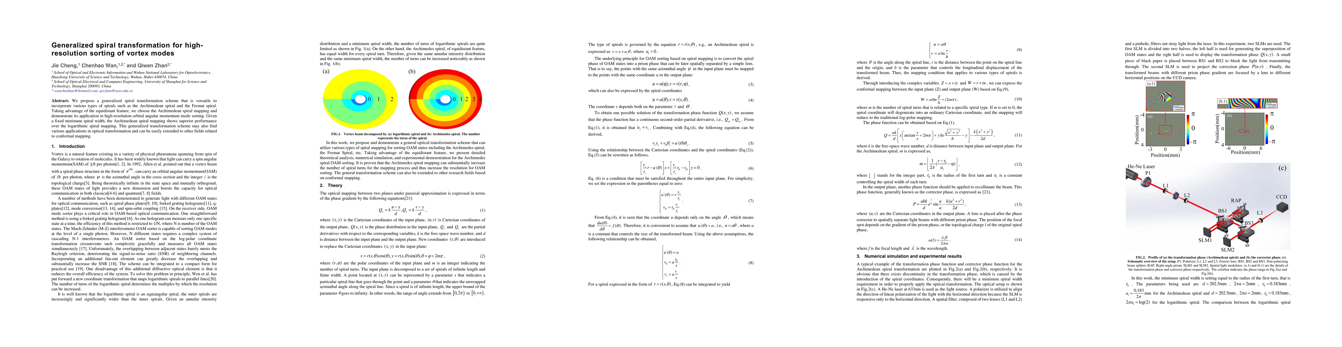 Thumbnail for Generalized spiral transformation for high-resolution sorting of vortex
  modes