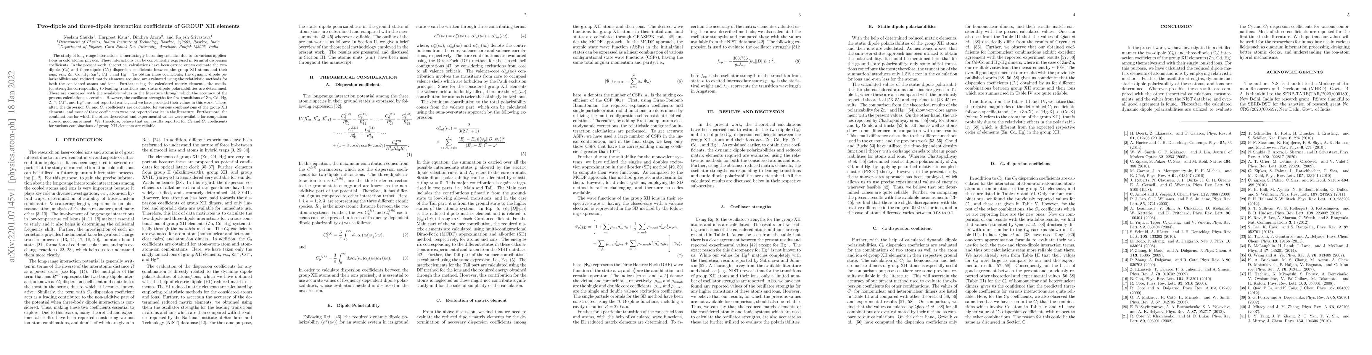 Thumbnail for Two-dipole and three-dipole interaction coefficients of GROUP XII
  elements