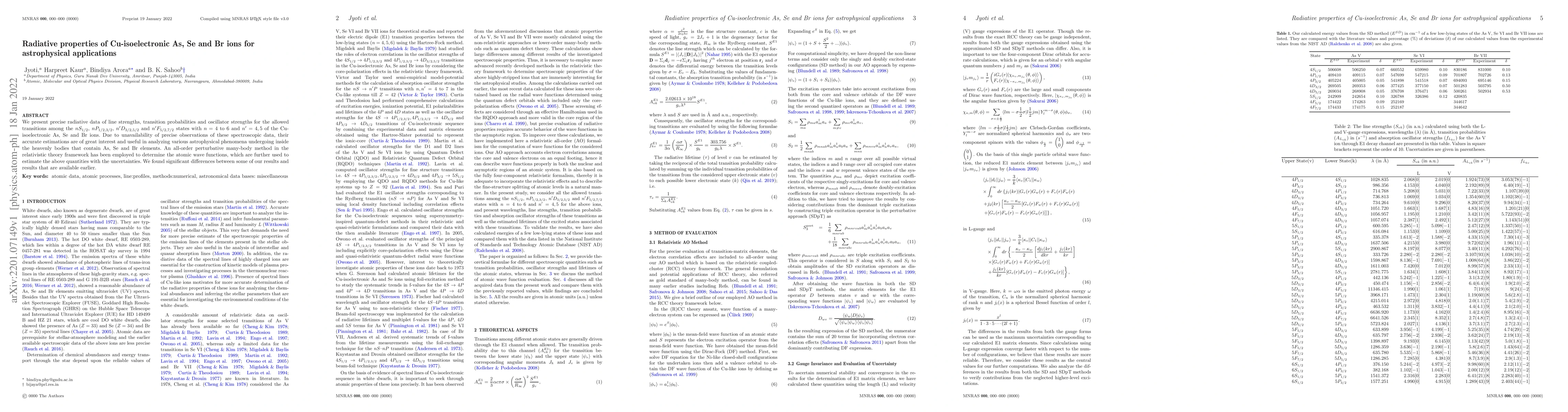 Thumbnail for Radiative properties of Cu-isoelectronic As, Se and Br ions for
  astrophysical applications