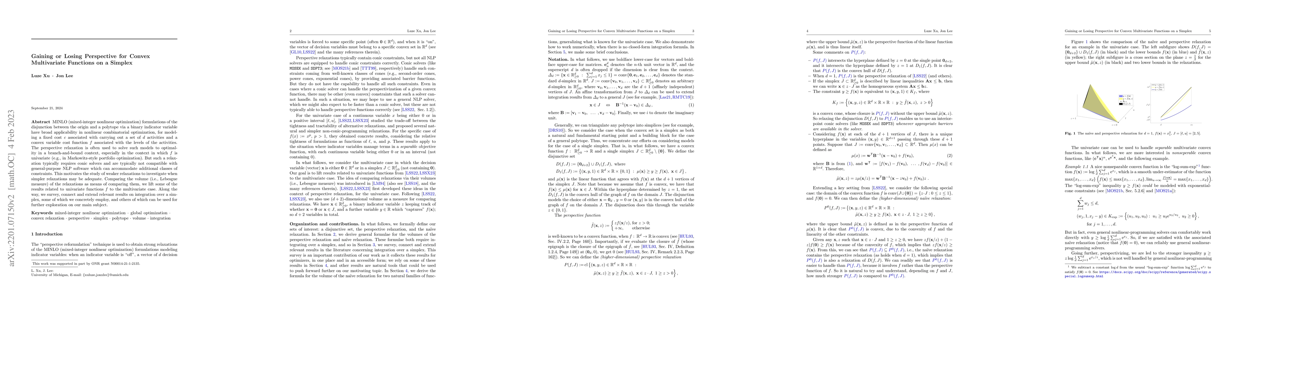 Thumbnail for Gaining or Losing Perspective for Convex Multivariate Functions on a
  Simplex