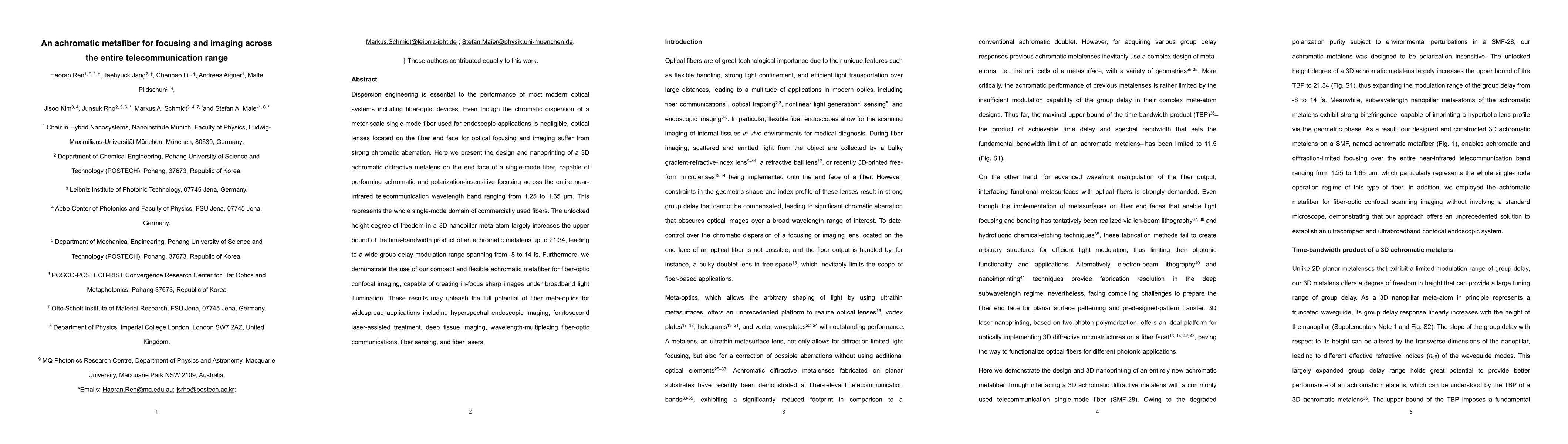Thumbnail for An achromatic metafiber for focusing and imaging across the entire
  telecommunication range