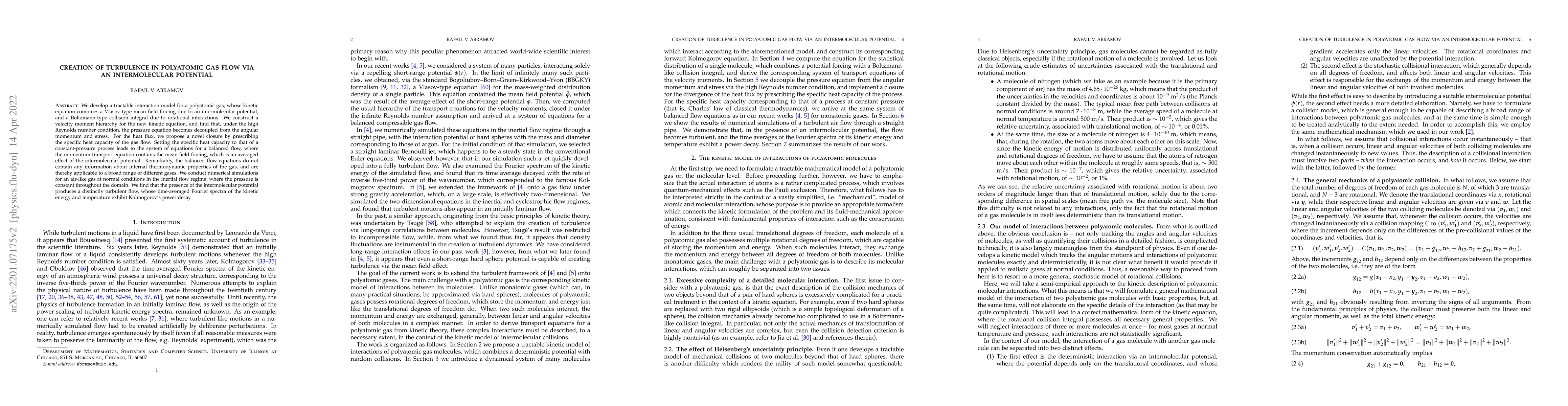 Thumbnail for Creation of turbulence in polyatomic gas flow via an intermolecular
  potential