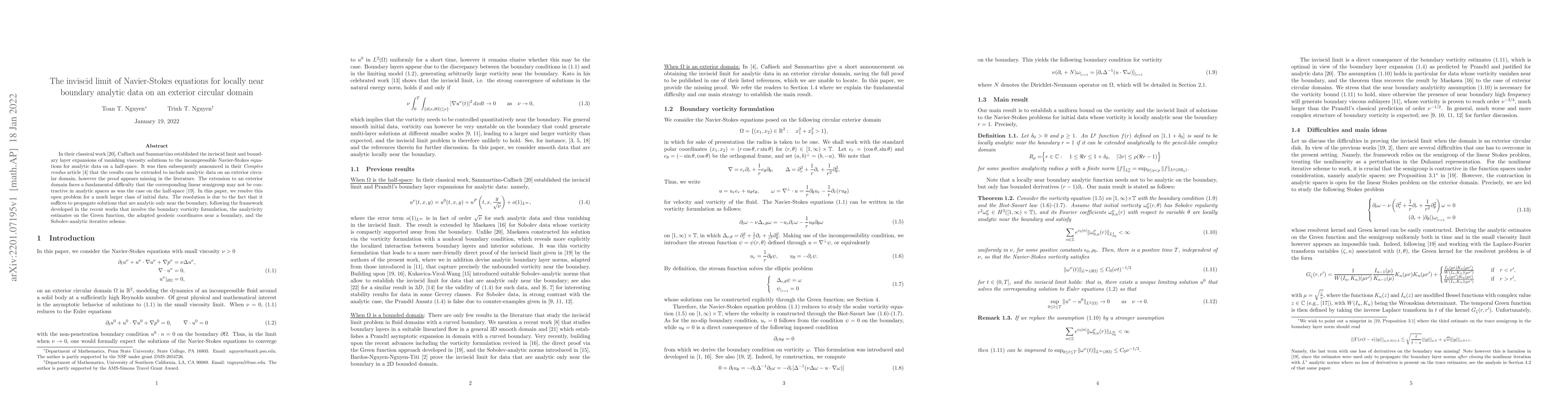 Thumbnail for The inviscid limit of Navier-Stokes equations for locally near boundary
  analytic data on an exterior circular domain