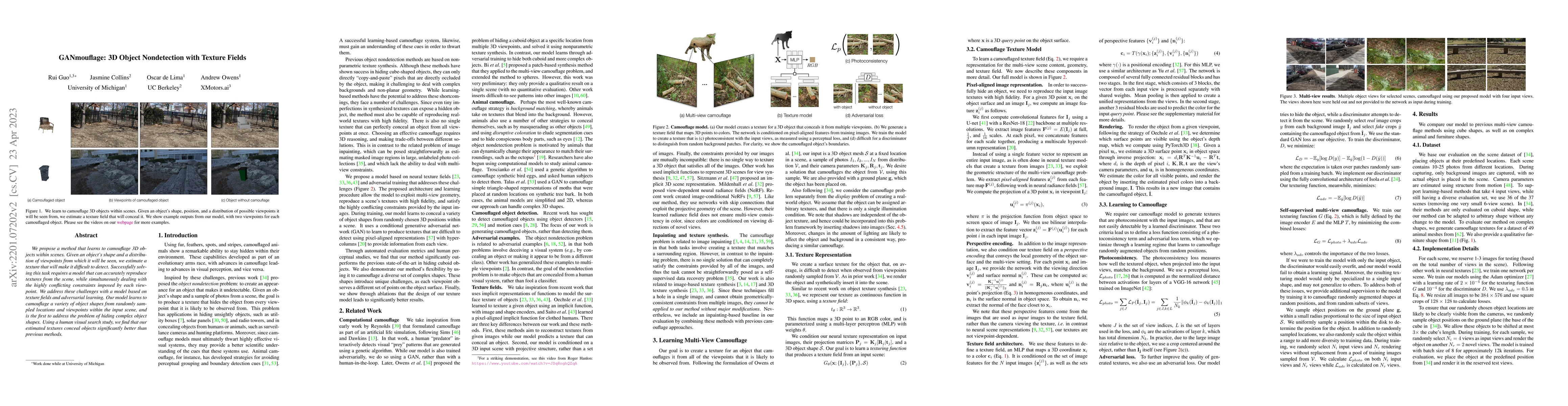 Thumbnail for GANmouflage: 3D Object Nondetection with Texture Fields