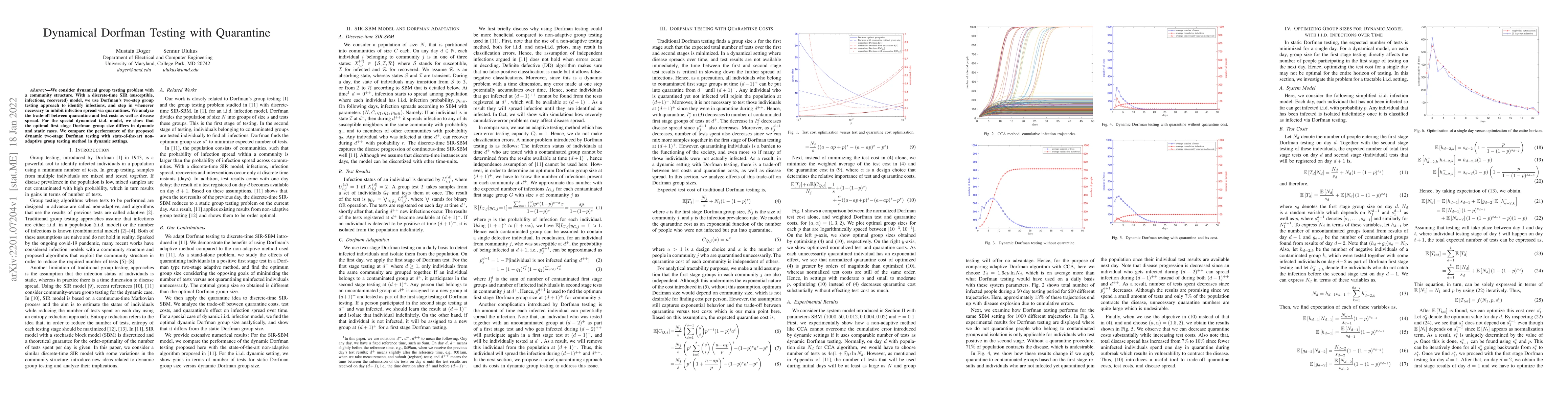 Thumbnail for Dynamical Dorfman Testing with Quarantine