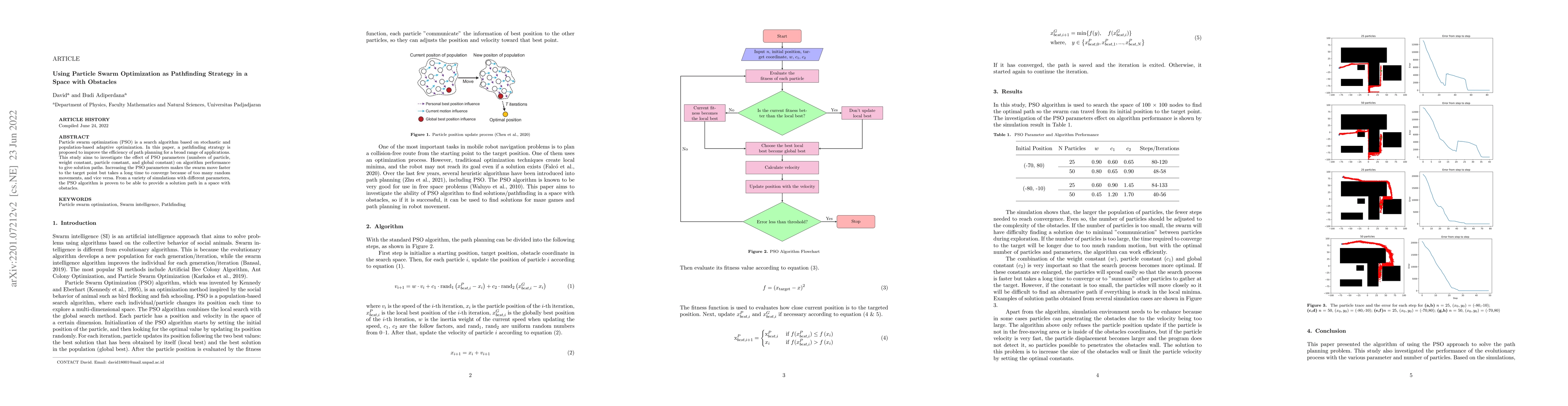 Thumbnail for Using Particle Swarm Optimization as Pathfinding Strategy in a Space
  with Obstacles