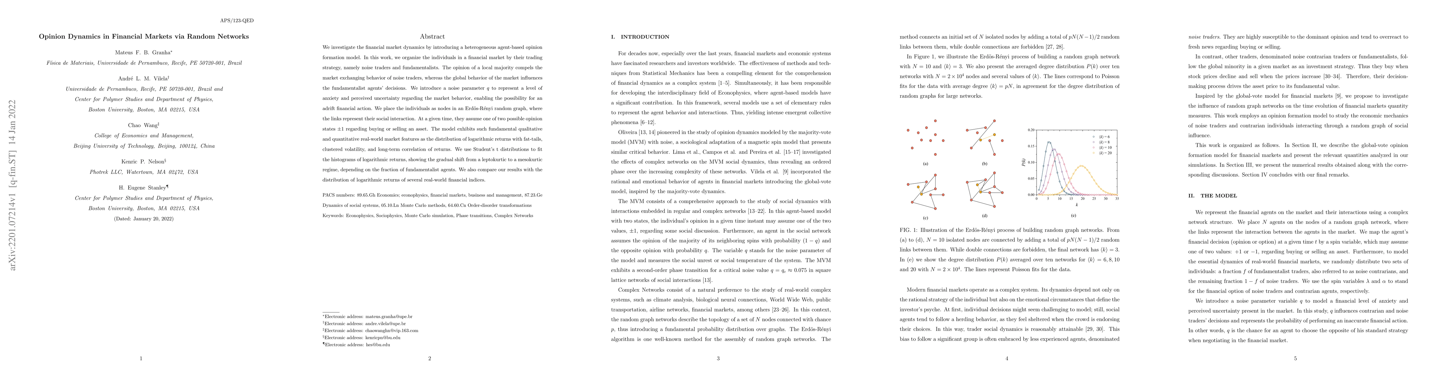 Thumbnail for Opinion Dynamics in Financial Markets via Random Networks