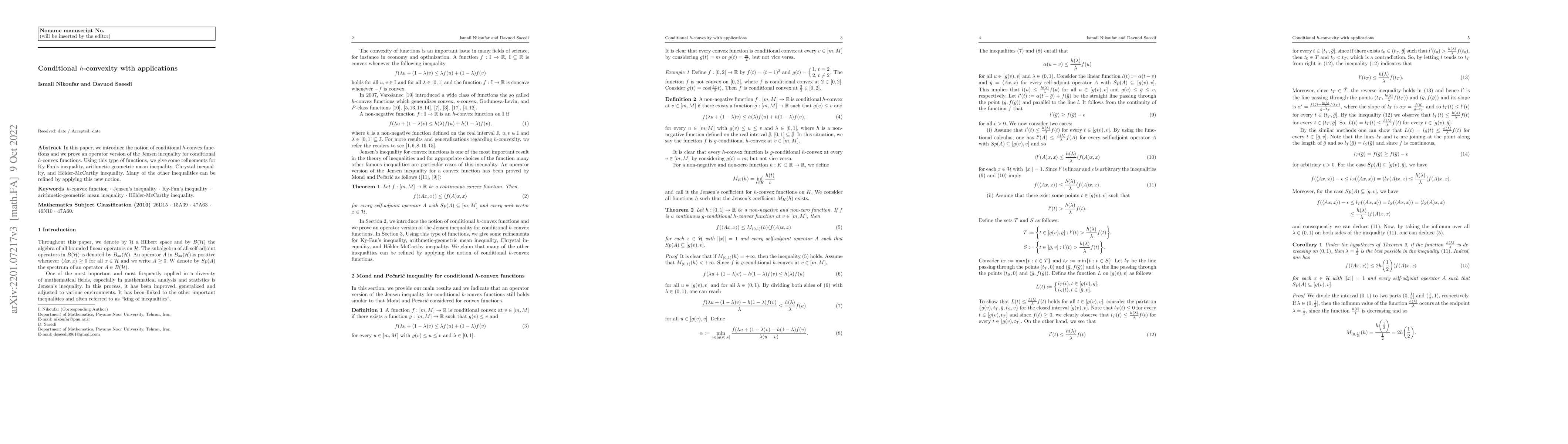 Thumbnail for Conditional $h$-convexity with applications